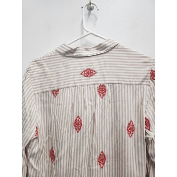 Chicos Button up Shirt Womens Medium Embroidered Striped Long Sleeve BOHO Casual - Picture 9 of 10